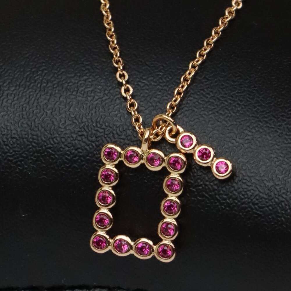 Rose Gold Geometric Charm Necklace with Pink Stones, XPNL0244